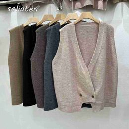 Women's Sweaters Women's Irregular Knitted Tank Top 2023 Autumn V-Neck Simple Full Match Women's Tank Top Sleeveless Japanese Sweater Tank Top C-183 Z230814