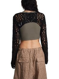 Women's Knits Tee s Y2K Crochet Shrug Sweater Knit Long Sleeve Crop Tops Bolero Cardigan Cover Ups with Delicate Lace Details 230810