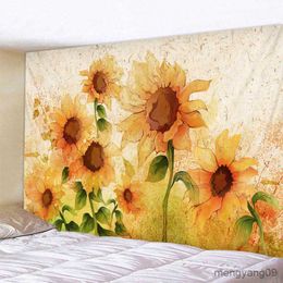 Tapestries Customizable Sunflower Tapestry Vintage Art Oil Painting Mandala Tapestry Psychedelic Living Room Bedroom Decorative Blanket R230811
