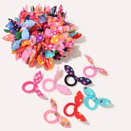 100Pcslot Children elastic band Cute Polka Bow Rabbit Ears Headband Girl Ring Scrunchie Kids Ponytail Holder Accessories ZZ