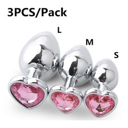 Anal Toys Plug Heart 3 Sizes Stainless Steel Crystal Removable Butt Stimulator Sex Prostate Massager Dildo 230811