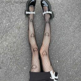 Socks Hosiery Women Socks Dark Retro Jacquard Mesh Stockings Pantyhose Love Black Silk China Rose Cross Strap Leopard Print Fashion Z230811