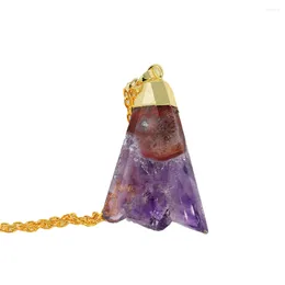 Pendant Necklaces Geode Druzy Crystals Stone Necklace For Men Triangle Purple Amethyst Women Chains 2023 Raw Stones Gift