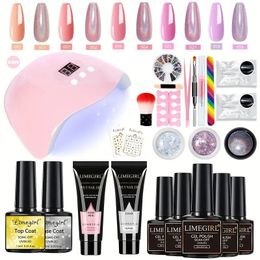 24 pcs Complete Nail Art Kit with Nail Lamp, Dryer, Glue, Mirror, Sparkle Powder, and Soak-off Gel - Perfect for Manicures and Pedicures