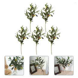 Decorative Flowers 5 Pcs Artificial Olive Branch Fake Green Faux Stem Plants Decoration Leaf Plastic