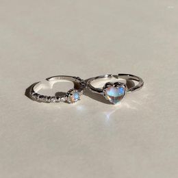 Cluster Rings JWER Fashion Silver Colour MoonStone Planet Ring Shining Heart Star Open Dream Finger For Women Girl Jewellery Gifts 2023