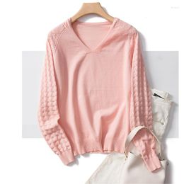 Women's Sweaters Spring Autumn Knitting Sweater Women Keep Warm V-neck Pullovers Chic Long Sleeve Soft Touch Loose Tops