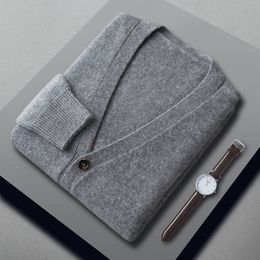 Mens Sweaters Cashmere Cotton Blend Cardigan Sweater Autumn Winter VNeck Single Breasted Business Casual Knitted Cardigans 230811