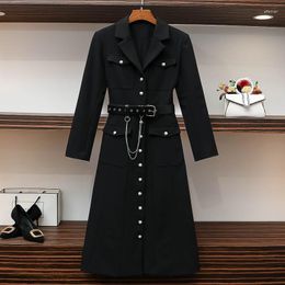 Women's Trench Coats 2023 Fashion Pearl Breast Mid Length Cool Style Classic Black Suit Windbreaker Coat Dress Japanese Overcoat Poncho