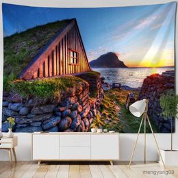 Tapestries Customizable Sea Coconut Landscape Printing Tapestry Home Background Fabric Room Decoration Art Yoga Sheet Beach Mat R230811