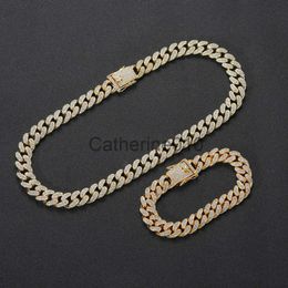 Pendant Necklaces 12mm strip hip hop full diamond Cuban necklace Men's hiphop rap alloy bracelet accessories J230811