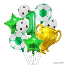 Decoration 9Pc Gold Trophy Football Soccer Foil Balloon Birthday Decorations Kids Toys Gifts Adult Soccer Sports Theme Supplies R230811