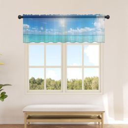 Curtain Blue Seaside Beach Clouds Short Tulle Half-Curtain For Kitchen Door Drape Cafe Small Window Sheer Curtains