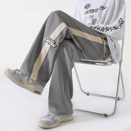 Men's Pants Mens Patchwork Side Stripe Casual Men High Street Teenager Drawstring Ins Loose Straight Trousers Hip Hop Ulzzang