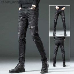 Men's Jeans 2023 Spring/Summer New Embroidery Black Fashion Elastic Calf Men's Casual Ultra Thin Comfortable High Quality Jeans 27-34 Z230814