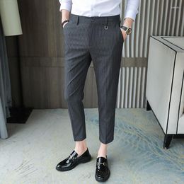 Men's Pants 2024 Striped Nine-point Suit Korean Fashion Slim Casual High-quality Trendy Office Trousers Plus Size 29-36