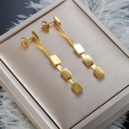 Dangle Earrings Vintage Gold Color Long Tassel Geometric Drop For Women Glossy Korean Earring Fashion Wedding Jewelry Wholesales