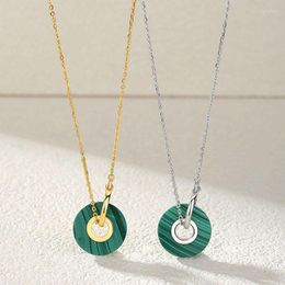 Chains Round Malachite Pendant Necklace Dainty Gold Plated Sterling Silver 925 Circle Wheel Disc Natural Gemstone Necklaces Jewellery