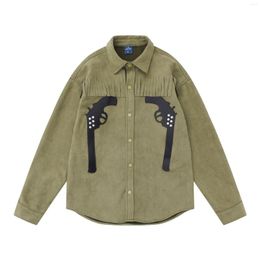 Men's Casual Shirts Men Suede Long Sleeve Button Shirt Coat Pistol Patch Tassel Blouses Streetwear Loose Jacket