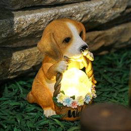 Decorative Objects Figurines Resin Sculpture Waterproof Lighted Solar Dog Statues Figurines Welcome Signs Home Outdoor Garden Yard Decoration 230810