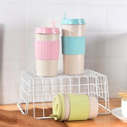 Mugs 1Pcs Eco-friendly Coffee Tea Cup Wheat Straw Travel Water Drink Mug With Silicone Lid Drinking