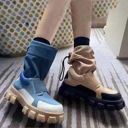 2023 Autumn/Winter New Fashion British Style Round Toe Thick Sole Denim Mid length Boots Coloured and Handsome Adjustable Martin Boots 230811