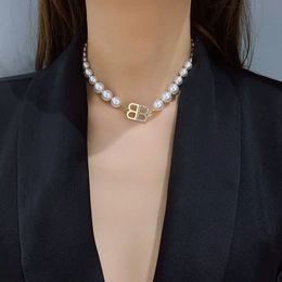 Elegant Design White Pearl Letter BB Choker Necklace for Women Gift