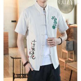Men's Casual Shirts M-5XL 2023 Summer Vintage Mens Shirt Cotton Linen Loose Solid Short Sleeve Button Tops Harajuku Brand Blouse XXXXXL