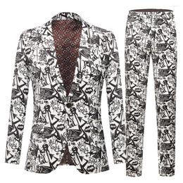 Men's Tracksuits Luxury Floral Print Dress Blazers One Button Shawl Lapel Men Tuxedo Suit Jacket Dinner Wedding Party Costume Homme 2PCS