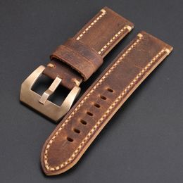 Watch Bands Hand-Folded Brown Leather Watchband 20 21 22 23 24MM Is Suitable For Military Watch. Bronze Watch Strap Bronze Buckle Bracele 230810