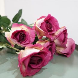 Decorative Flowers 5pcs Rose Single Branch Real Touch Moisturising Artificial Decoration Home Bride Hand Hold Fake Wedding Decor