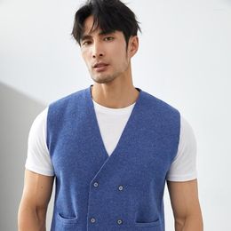 Men's Vests Autumn And Winter Cashmere Vest V-Neck Double-Breasted High-End Business Outside The Youth Leisure Vest.