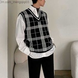 Men's Sweaters Plain knit sweater vest men's autumn new Korean fashion V-neck sweater vest college style loose Casua Harajuku sweater Z230811