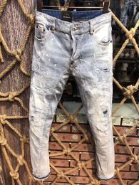 Men's Jeans Light Color Hole Scratched Spliced Ripped Fashion Pencil Pants A212#