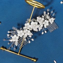 Women's Hair Comb Headpiece Glittering Pearls Floral Hairpin For Lady Prom Headwear Wedding Gown Hair Accessories Jewelry