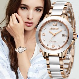 Other Watches SUNKTA Fashion Women Rose Gold Ladies Bracelet Reloj Mujer 2023 Creative Waterproof Quartz For 230811