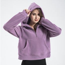 Women's sports half zippered hoodie loose set wrinkle resistant fleece insulation fitness jacket wool