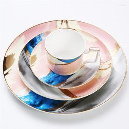 Dinnerware Sets Nordic Bone China Dinner Plates Steak Tray Restaurant Tableware Fruit Plate Caiyun Series Coffee Cup 4 Piece/Set