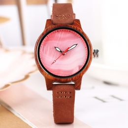 Other Watches Unique Women Watch Wood Luxury Coral Blue Chic Red Casual Quartz Wooden Clock For Genuine Leather Wrist Reloj Mujer 230811