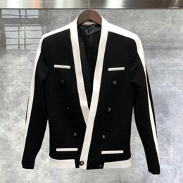 Men's Suits Trajes De Hombre Contrast Stripe Blalck White Blazer Male Wedding Groom Spring Disguised Men Slim Stage Outfit Party