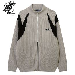Mens Sweaters Patchwork Turtleneck Sweater Streetwear Cardigan Knitted Jacket Autumn Loose Casual Long Sleeve Zipper Outerwear 230811