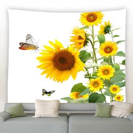 Tapestries Flower Tapestry Butterfly Sunflower Tulip Flower Plant Pattern Printing Wall Hanging Home Living Room Garden Can Be Customised