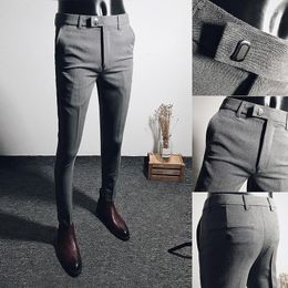 Men's Pants Business Casual Suit Men High Quality Slim-Fit Spring Summer Stretch Nine-Point