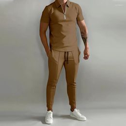 Men's Tracksuits Summer Elastic Solid Two Piece Set 3D Digital Printing Short Sleeve Polo T-shirt Pants Casual Sports