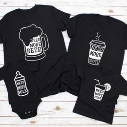 Family Matching Outfits Family Matching Outfits Need More Coffee Beer Milk Juice T-shirts Father Mother Kid Baby Shirts Baby Clothes Family Group Shirt