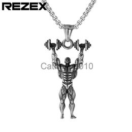 Pendant Necklaces P0348-NK05 Jewelry Gym Barbell Strong Men Weightlifting Titanium Steel Pendant Necklace J230811