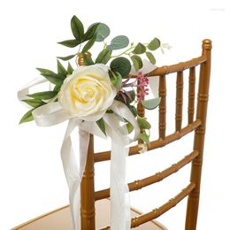 Decorative Flowers Artificial Long Ribbons Decorations Wedding Party Chair Back Church Bench Pew Bows Floral Home Supplies