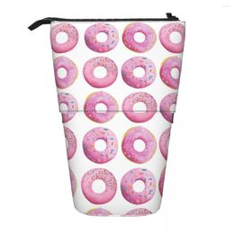 School Bags Pink Donuts Pattern Pen Box Student Zipper Bag Child Stationery Pencase Vertical Retractable Pencil Case