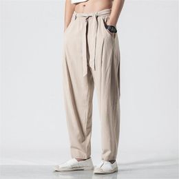 Men's Pants Summer Linen Men Loose Straight Fashion Casual Trousers Solid Color Pant Elastic Waist