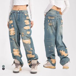 Men's Jeans Broken Hole Nostalgia Vintage Wash Loose And Draping Fashion Brand Hip Hop High Waist Versatile Women's Pants Couple